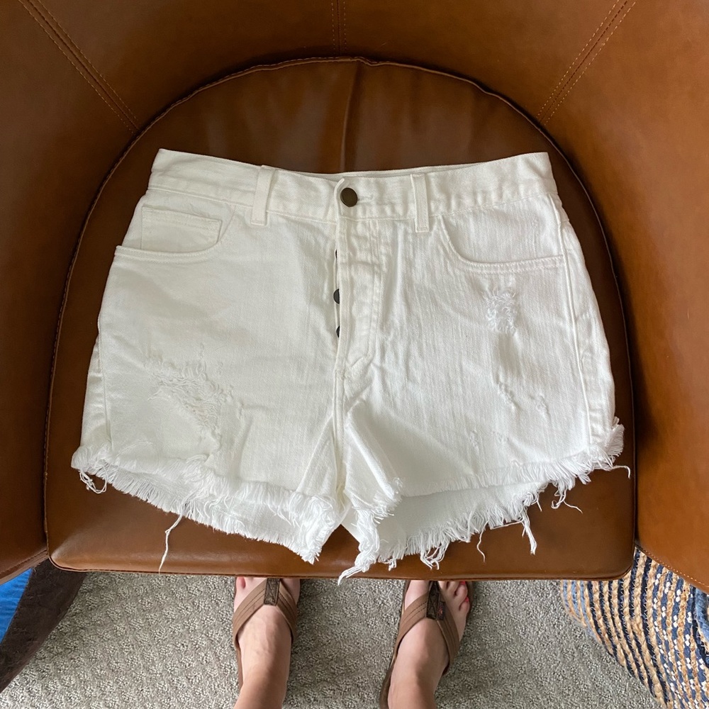 Chubbies Cut Off Stretch Denim Mini Short Women's 4 White EUC Adorable!